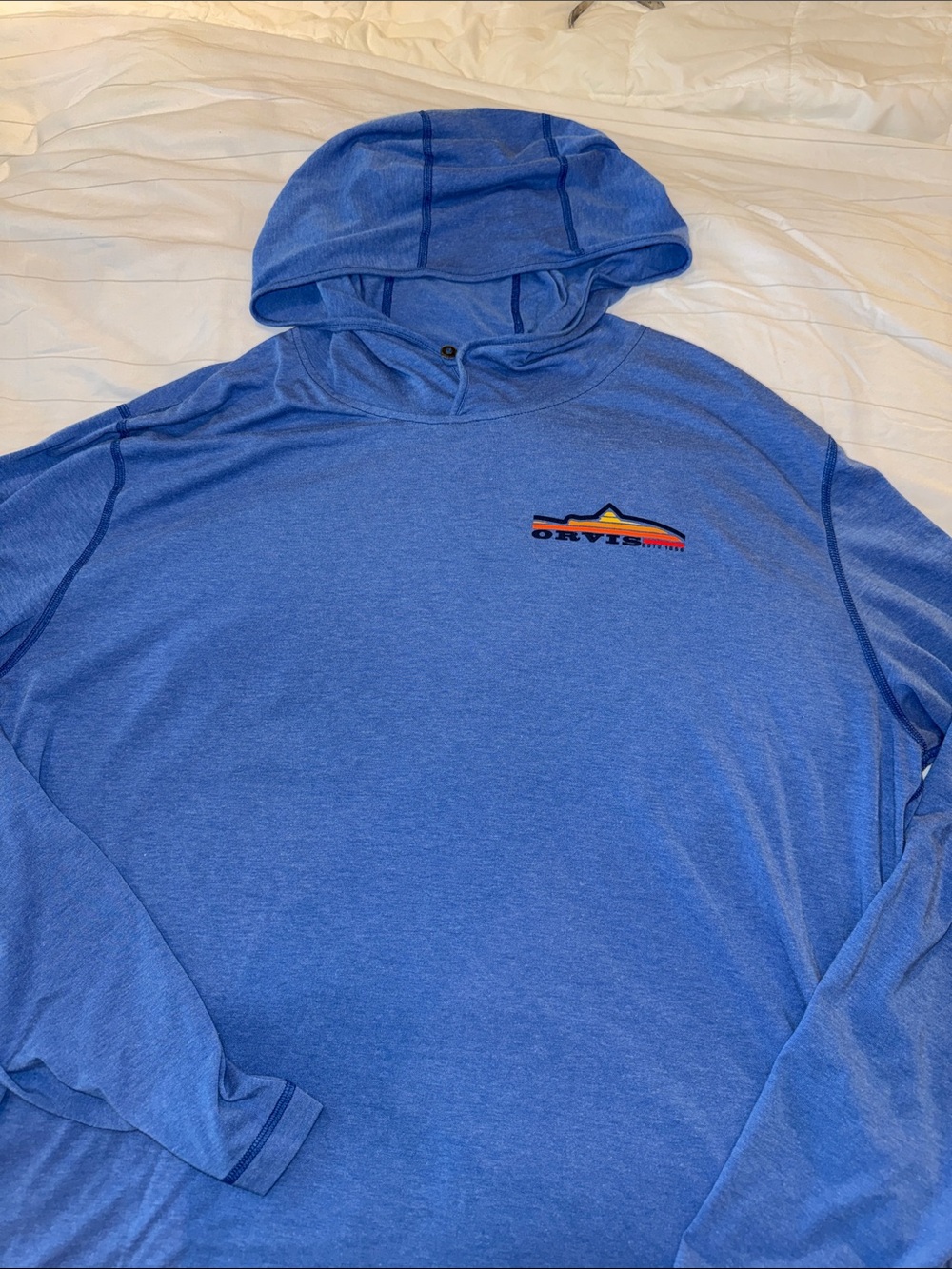 Orvis Trout Bum Blue Hooded Men’s shirt XL